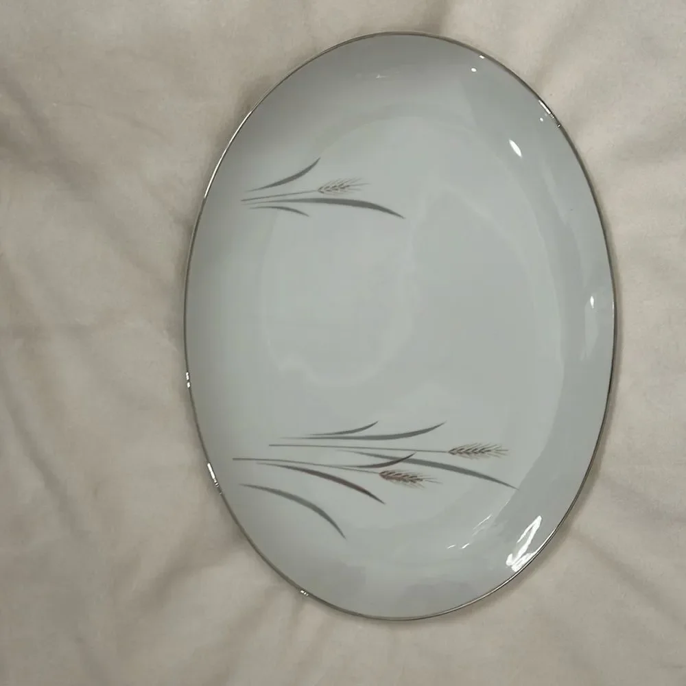 Platinum Wheat Serving Tray Fine China Japan Oval 14 In Long X 10 1/2 In Wide